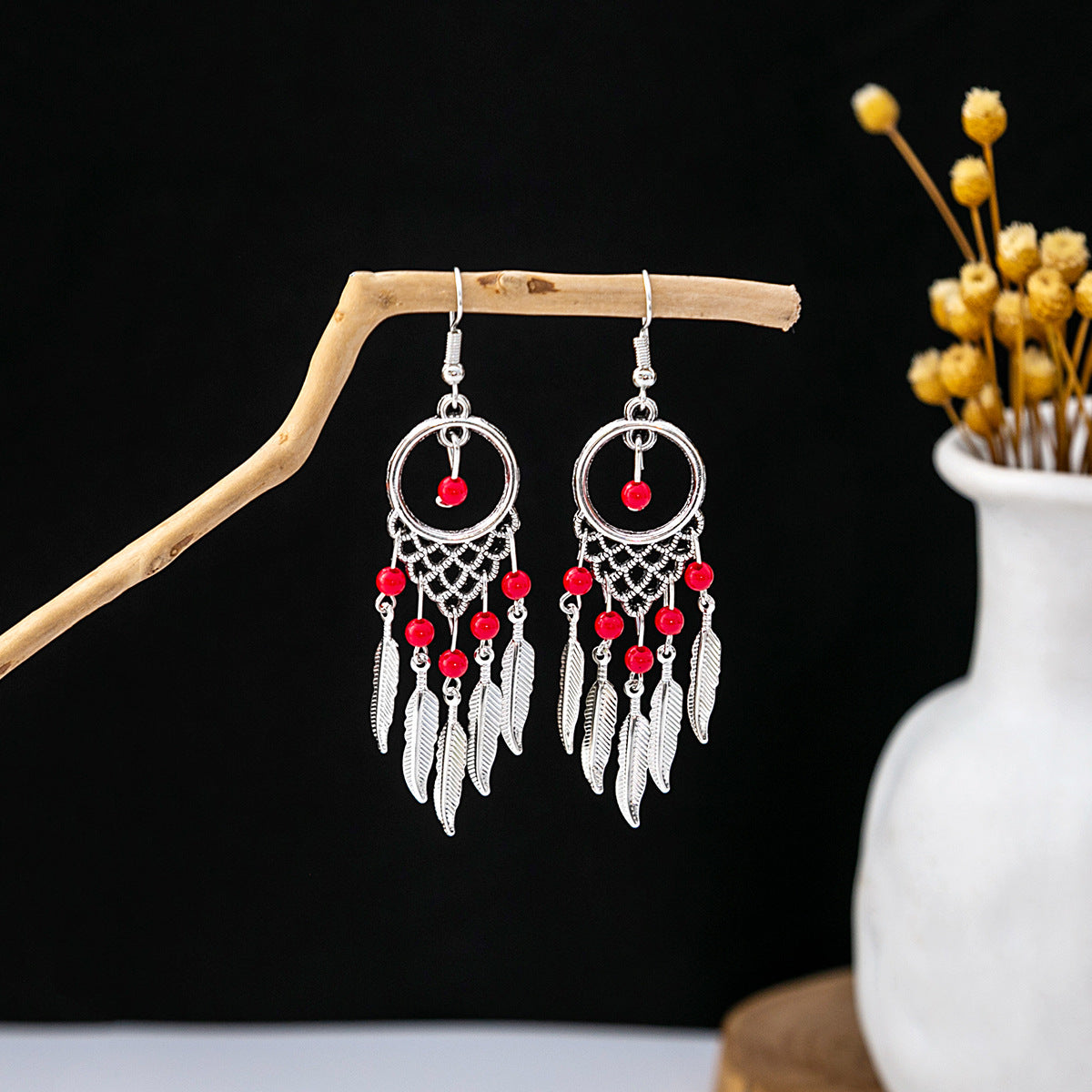 Wholesale Bohemian Ethnic Style Feather Tassel Alloy Earrings